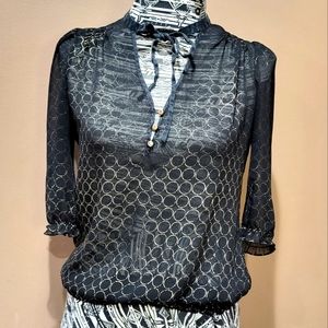 *3/$30 Sale* Guess Jeans sheer black and gold blouse sz XS